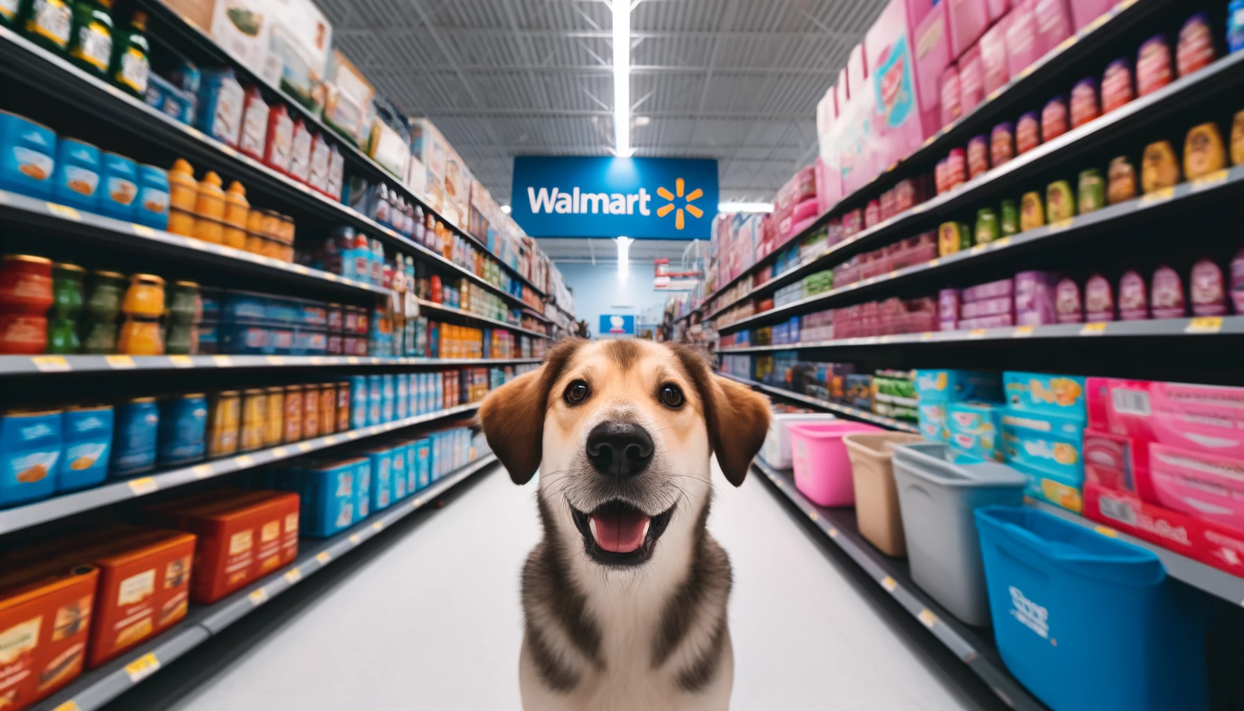 Dog inside a Walmart