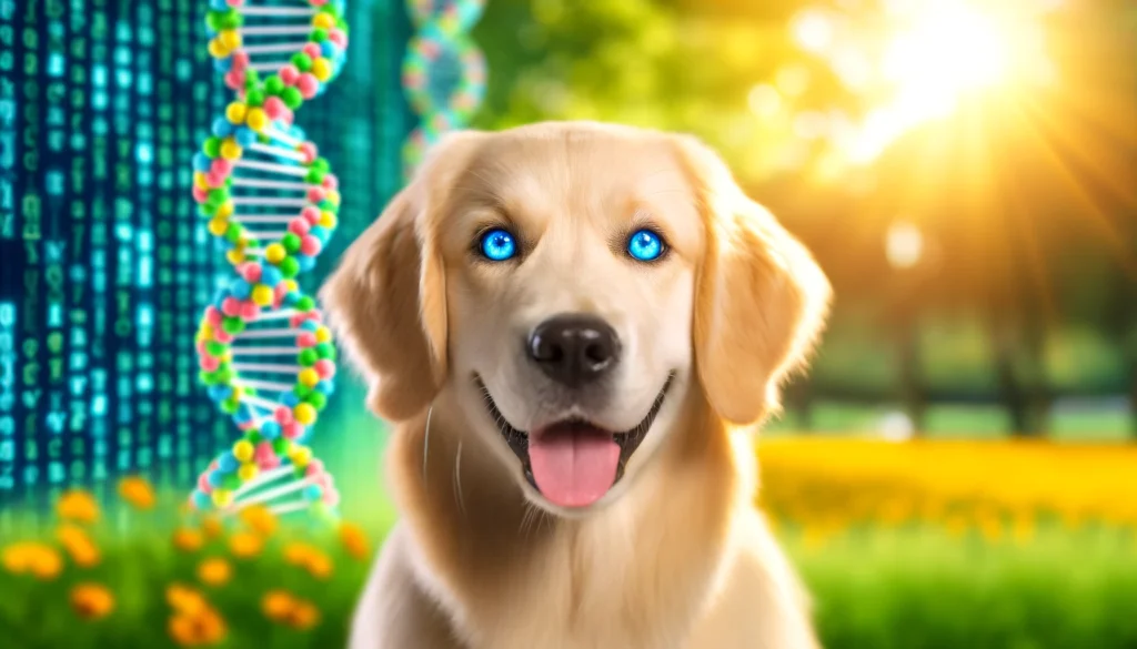 Genetically Modified Golden Retriever with Blue Eyes